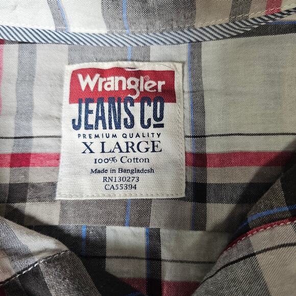 NWT Wrangler Jeans Men's Plaid Button Up White Grey Red Size XL PTP 25 L 29.5 - Picture 4 of 9
